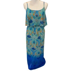 As U Wish, Blue Printed Spaghetti Strap Maxi Dress, Sz. L
